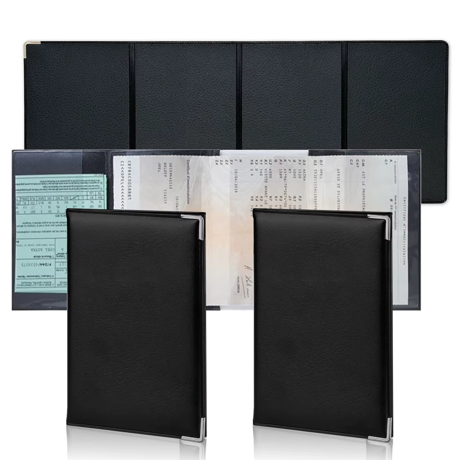 Porte-cartes gris à 4 volets en simili cuir