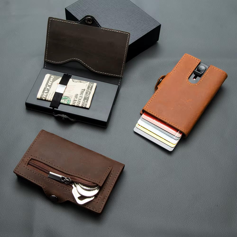 CASEKEY hommes portefeuilles 100% véritable cuir de vache Popup court porte-carte sac à main de haute qualité marque mâle portefeuille Tarjeteros Para Hombre
