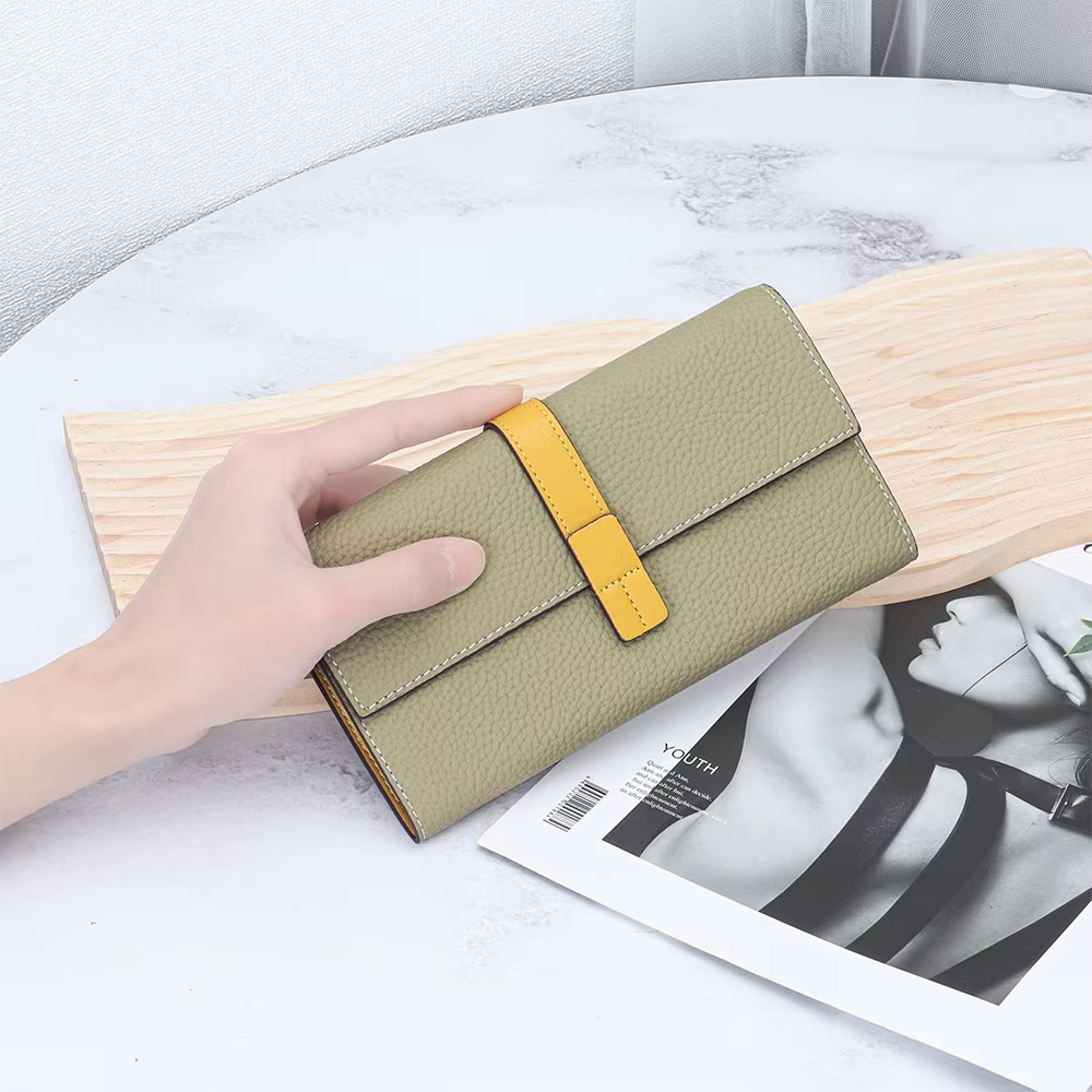 Portefeuille long en cuir véritable pour femme