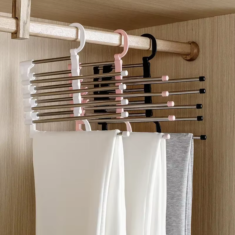 Cintre pour pantalons, cintres pour vêtements, pinces, cintres pliables en acier inoxydable, porte-cravate, organisateur de placard de chambre à coucher