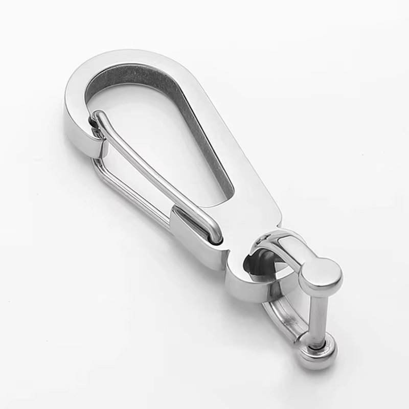 Porte-clés mousqueton en fer à cheval avec anneau en D, en acier inoxydable poli, pour clés de voiture et de maison, organisateur de clés polyvalent Durable
