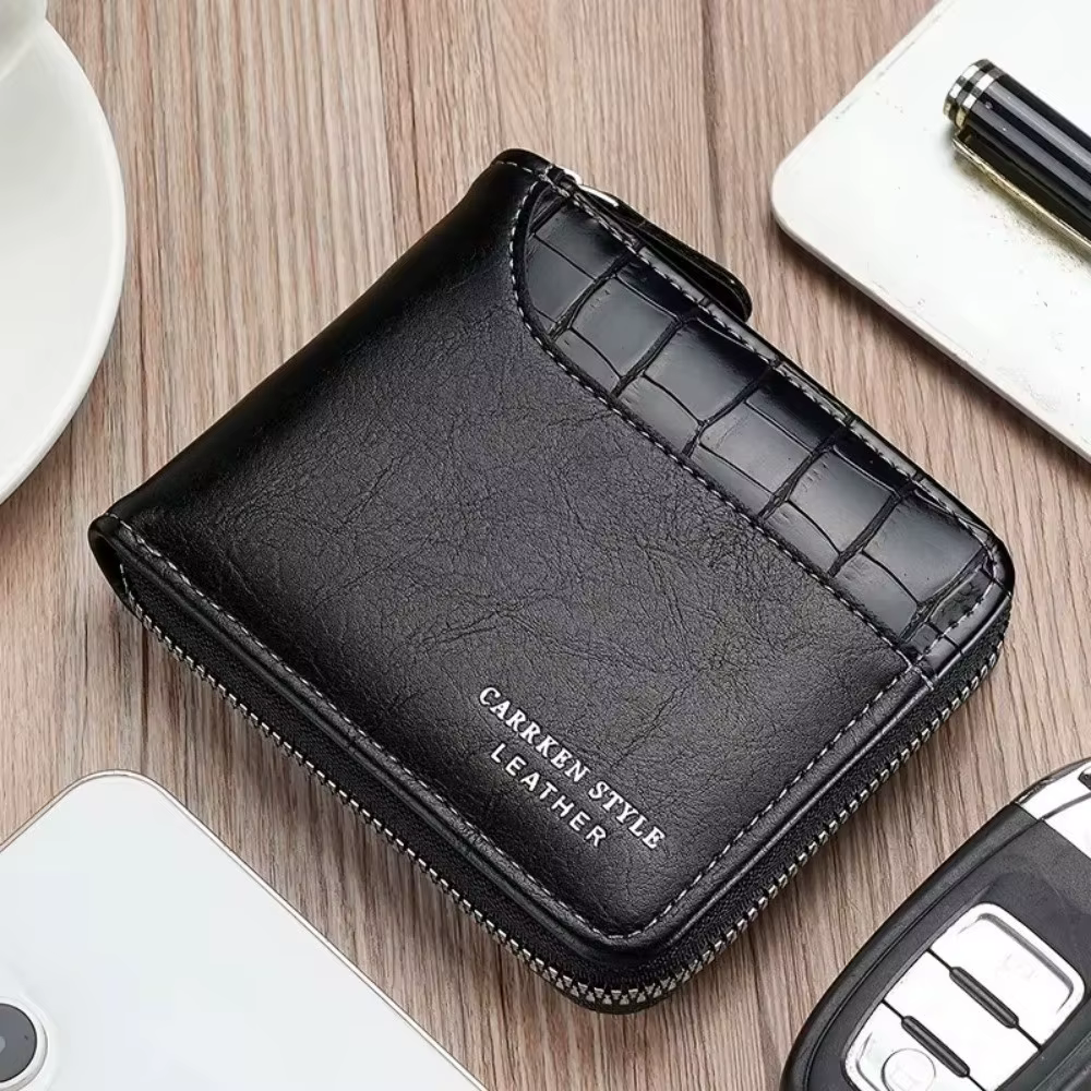 Nouveau portefeuille en cuir PU pour hommes fermeture éclair luxe