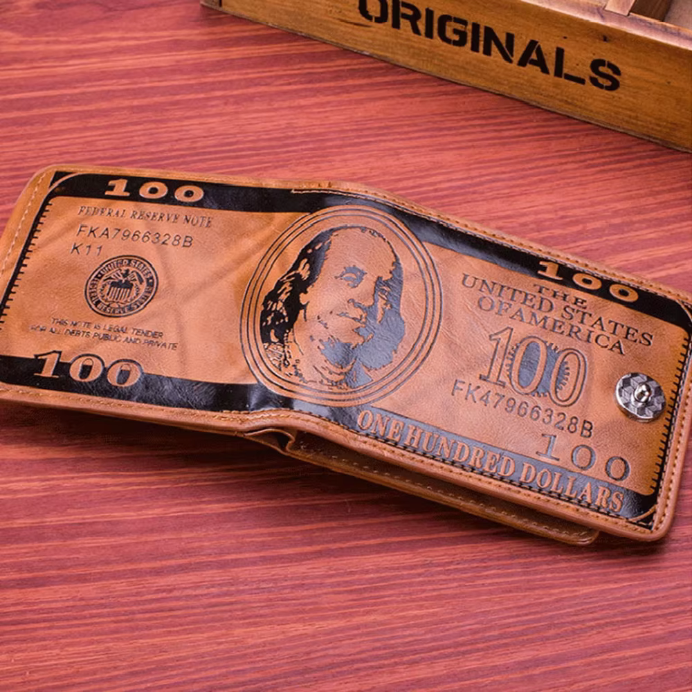 Portefeuilles de mode avec 100 dollars américains motif moraillon portefeuille en cuir pour hommes avec porte-carte à