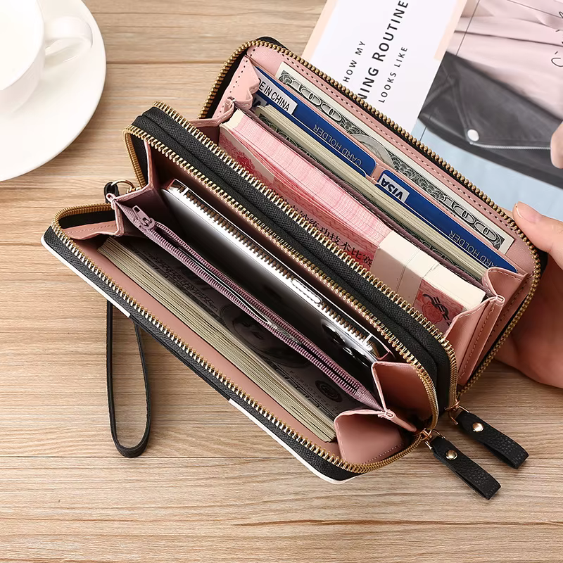 Portefeuille Long de grande capacité imprimé tendance, portefeuille multifonctionnel européen et américain à fermeture éclair, mode rétro, grand portefeuille à fermeture éclair