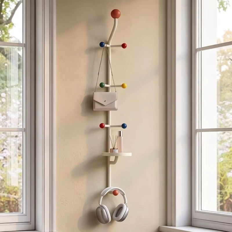 Porte-manteau mural vertical moderne avec boules colorées, porte-chapeaux pour hall d'entrée, avec plateau de rangement, décoration intérieure, étagère à sacs pour chambre