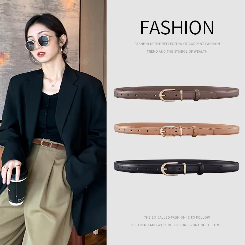Ceinture en cuir de vachette double couche avec boucle en alliage pour femme, idéale pour un style business décontracté polyvalent, haut de gamme et simple, à porter avec des jeans