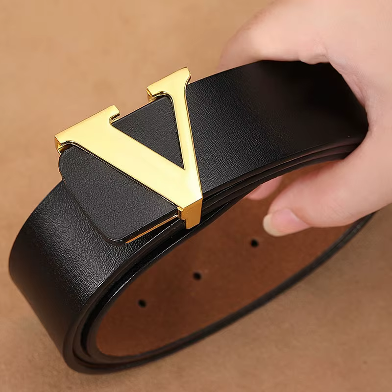 Ceinture rétro à boucle lisse pour hommes, surdimensionnée, en cuir de vache pur avec lettres, de styliste, de haute qualité, nouvelle collection