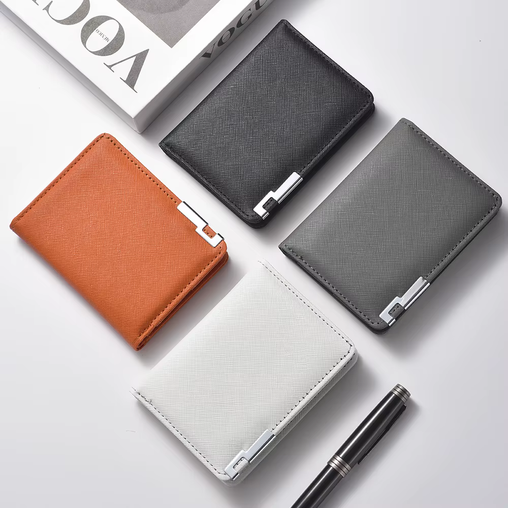 Portefeuille mince de style business en simili cuir noir avec plusieurs emplacements pour cartes de crédit et