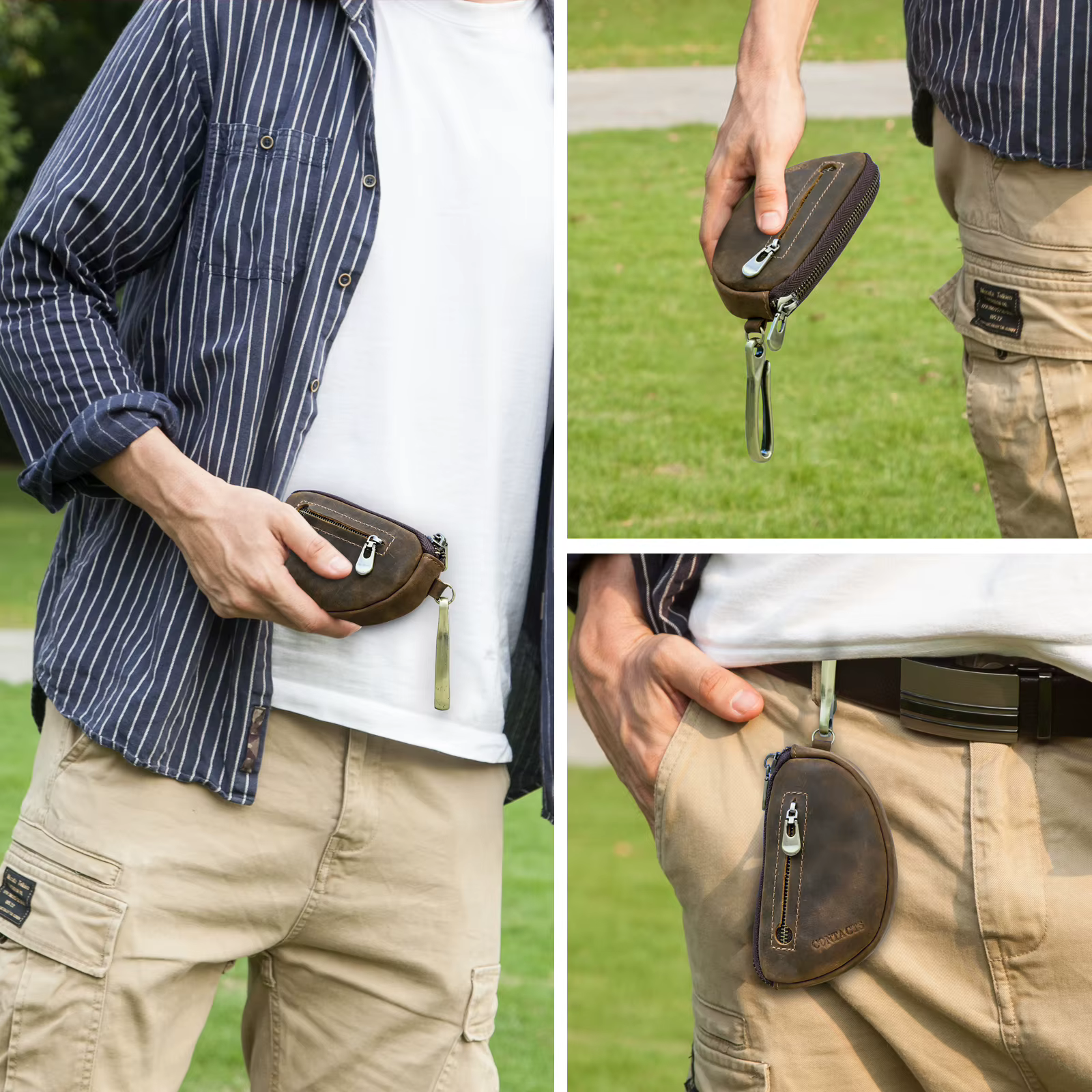 Porte-clés rétro en cuir véritable avec étui AirTag anti-perte, porte-clés zippé pour homme, organisateur de clés pour homme