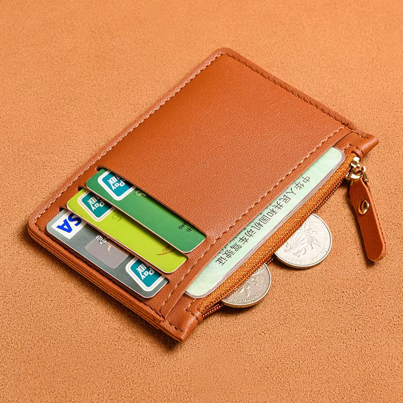 Hommes femmes Mini porte-cartes d'identité affaires porte-carte de crédit en cuir PU mince étui pour cartes bancaires organisateur portefeuille fermeture éclair unisexe