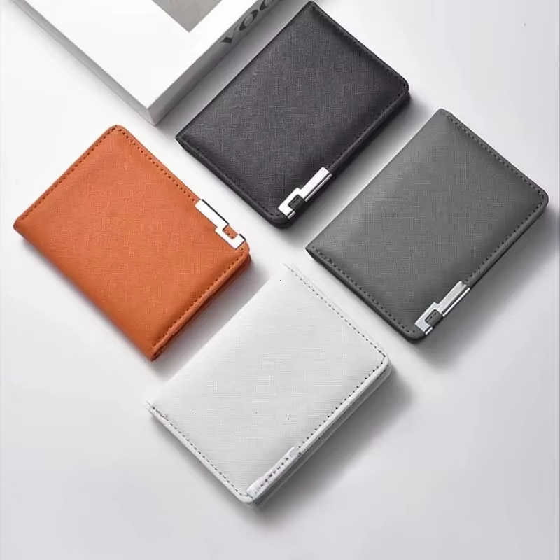 Petit portefeuille fin de style professionnel - Plusieurs emplacements pour cartes, porte-cartes de crédit et permis de conduire, géométrique en similicuir noir