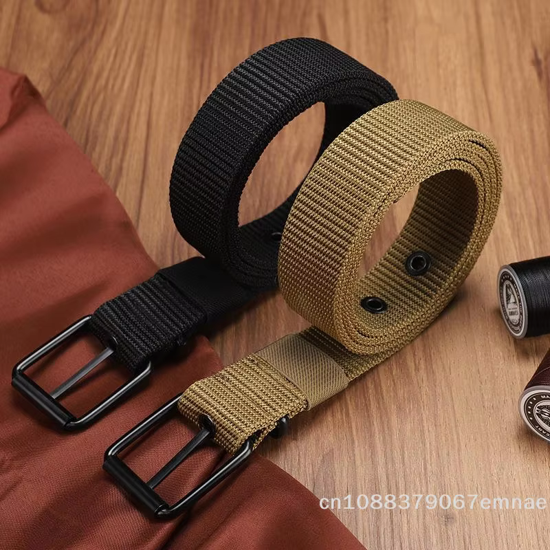 Ceinture en cuir à boucle ardillon en toile poreuse pour homme