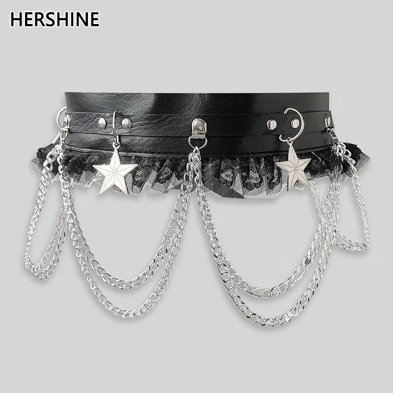 HERSHINE – ceinture en cuir avec chaîne étoile pour femmes
