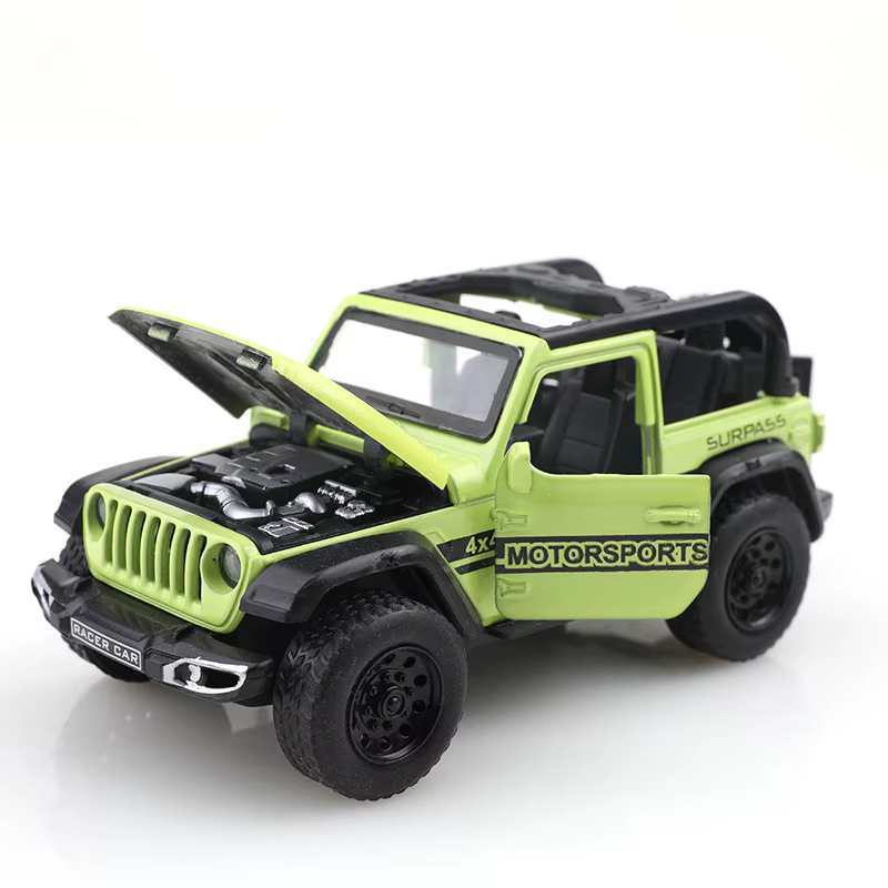 (Vendu en sachet) Véhicule tout-terrain Wrangler convertible 1/36, en métal moulé sous pression, jouet pour garçon, quatre portes ouvrables, fonction de recul