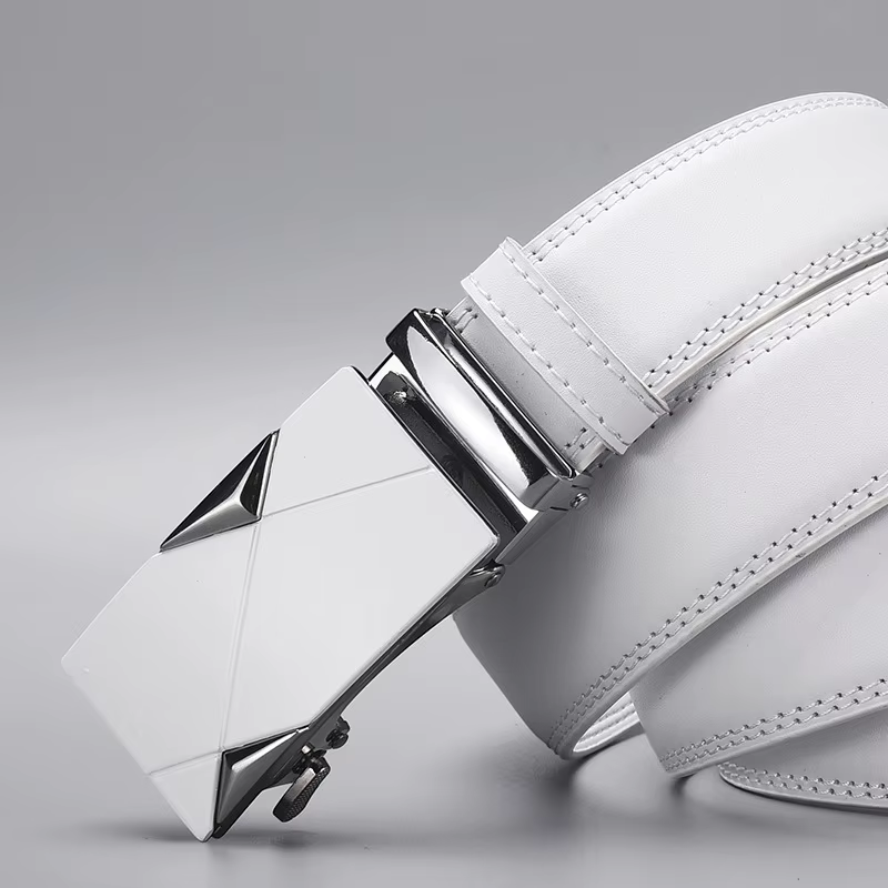 Ceinture en cuir PU blanc pour homme avec boucle automatique