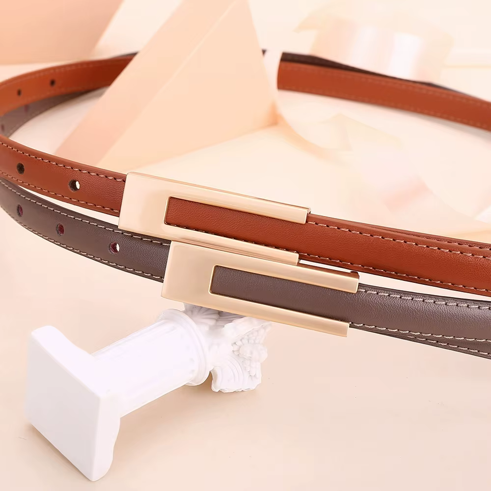 Ceinture en cuir de vachette pour femmes ; Ceinture fine pour la taille ; Décoration polyvalente ; Robe amincissante ; Accessoire de costume ; Ceinture pour femmes