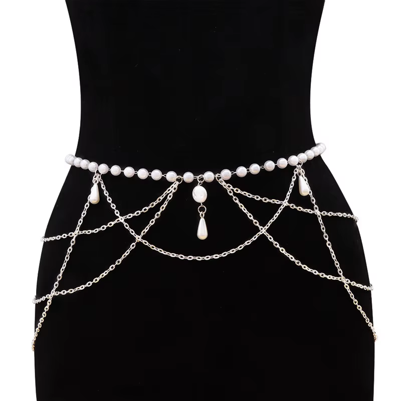 Elegant Pearl Women's Belt Simple Adjustable Metal Thin Chain