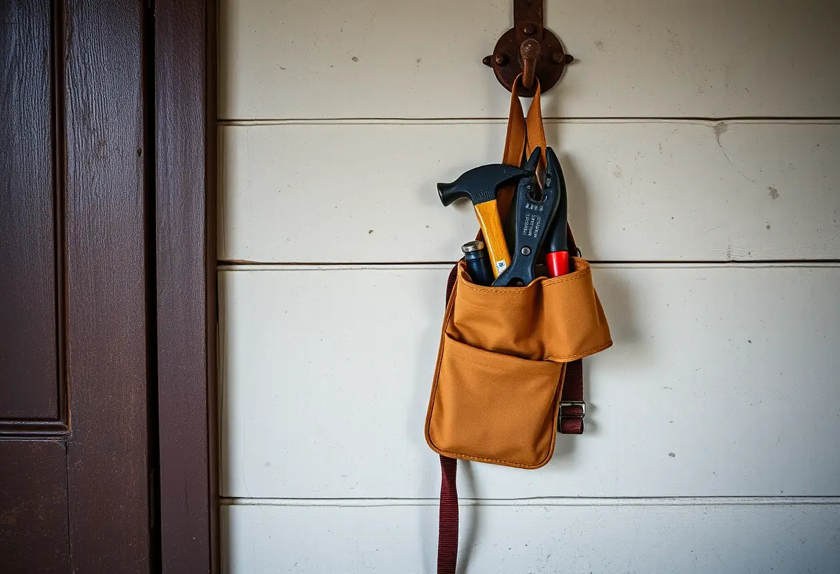 Une ceinture de travail accrochée à un clou rouillé dans une ancienne gare